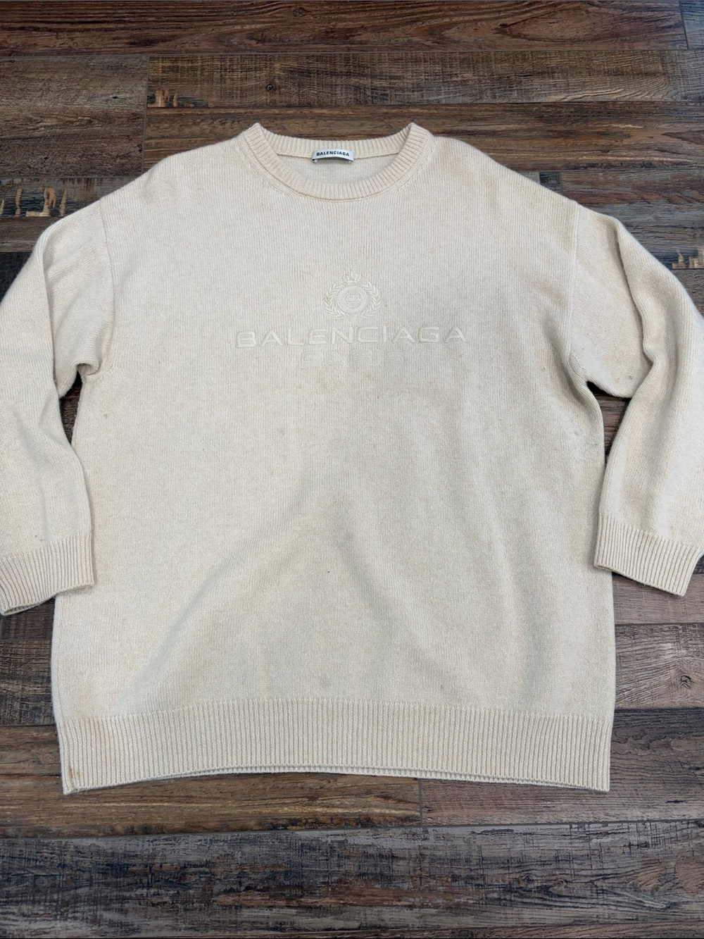 Balenciaga Cream Crewneck Sweater with Tonal Logo